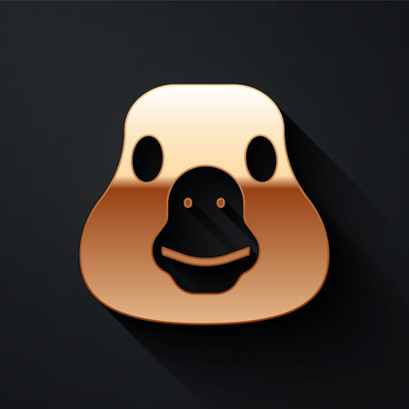 Gold Goose bird icon isolated on black background. Animal symbol. Long shadow style. Vectorのイラスト素材