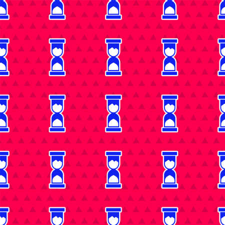 Blue Old hourglass with flowing sand icon isolated seamless pattern on red background. Sand clock sign. Business and time management concept. Vectorのイラスト素材