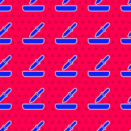 Blue Pipette icon isolated seamless pattern on red background. Element of medical, cosmetic, chemistry lab equipment. Vectorのイラスト素材