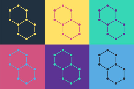 Pop art Chemical formula icon isolated on color background. Abstract hexagon for innovation...