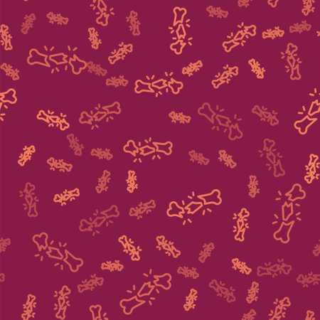 Brown line Human broken bone icon isolated seamless pattern on red background. Vectorのイラスト素材