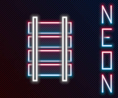 Glowing neon line Railway, railroad track icon isolated on black background. Colorful outline concept. Vector Illustrationのイラスト素材