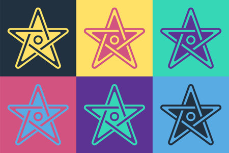 Pop art Pentagram icon isolated on color background. Magic occult star symbol. Vectorのイラスト素材