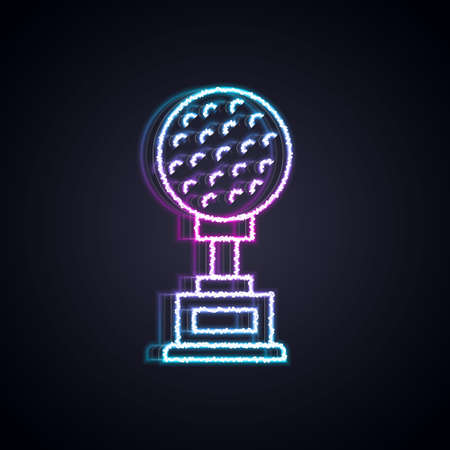 Glowing neon line Award cup with golf icon isolated on black background. Winner trophy symbol. Championship or competition trophy. Sports achievement sign. Vectorのイラスト素材