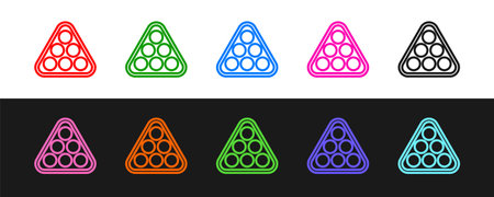 Set line Billiard balls in a rack triangle icon isolated on black and white background. Vectorのイラスト素材