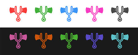 Set line Musical tuning fork for tuning musical instruments icon isolated on black and white background. Vectorのイラスト素材