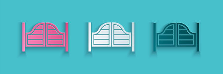 Paper cut Old western swinging saloon door icon isolated on blue background. Paper art style. Vector