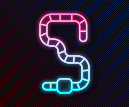 Glowing neon line Worm icon isolated on black background. Fishing tackle. Vectorのイラスト素材