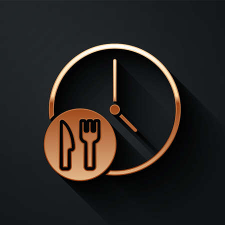 Gold Round the clock delivery icon isolated on black background. Long shadow style. Vectorのイラスト素材