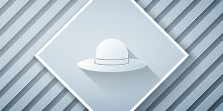 Paper cut Elegant women hat icon isolated on grey background. Paper art style. Vector Illustrationのイラスト素材