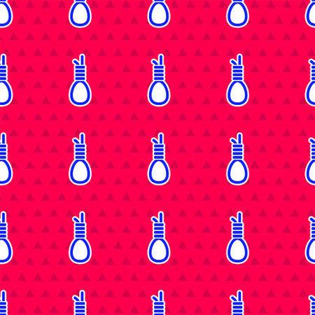 Blue Gallows rope loop hanging icon isolated seamless pattern on red background. Rope tied into noose. Vectorのイラスト素材