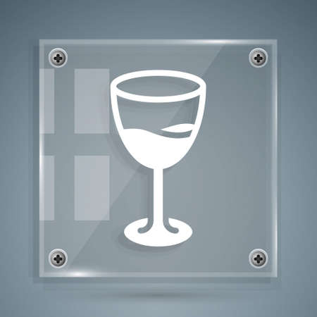 White Wine glass icon isolated on grey background. Wineglass sign. Square glass panels. Vectorのイラスト素材