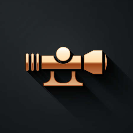 Gold Sniper optical sight icon isolated on black background. Sniper scope crosshairs. Long shadow style. Vectorのイラスト素材