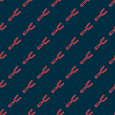 Red line Barbecue fork icon isolated seamless pattern on black background. BBQ fork sign. Barbecue and grill tool. Vectorのイラスト素材