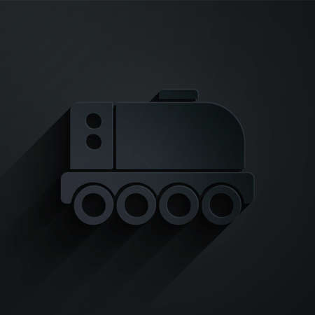 Paper cut Mars rover icon isolated on black background. Space rover. Moonwalker sign. Apparatus for studying planets surface. Paper art style. Vectorのイラスト素材