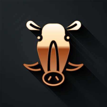 Gold Wild boar head icon isolated on black background. Animal symbol. Long shadow style. Vectorのイラスト素材