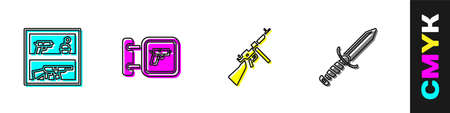 Set Hunting shop weapon, , Tommy gun and Military knife icon. Vectorのイラスト素材