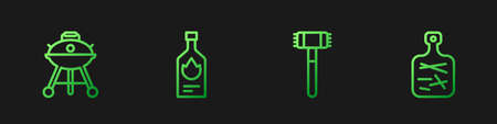 Set line Kitchen hammer, Barbecue grill, Tabasco sauce and Cutting board. Gradient color icons. Vectorのイラスト素材