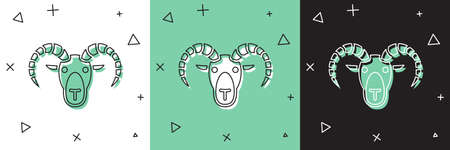Set Head of goat or ram icon isolated on white and green, black background. Mountain sheep. Animal symbol. Vectorのイラスト素材