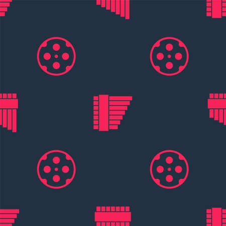 Set Revolver cylinder and Pan flute on seamless pattern. Vectorのイラスト素材