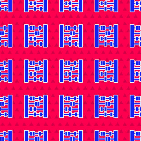 Blue Abacus icon isolated seamless pattern on red background. Traditional counting frame. Education sign. Mathematics school. Vectorのイラスト素材