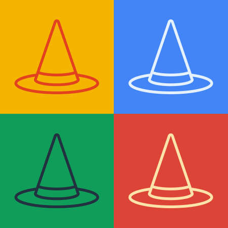 Pop art line Witch hat icon isolated on color background. Happy Halloween party. Vectorのイラスト素材