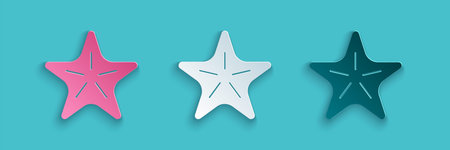 Paper cut Starfish icon isolated on blue background. Paper art style. Vector