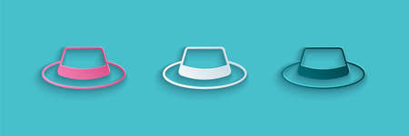 Paper cut Man hat with ribbon icon isolated on blue background. Paper art style. Vectorのイラスト素材