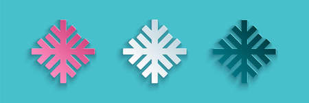 Paper cut Snowflake icon isolated on blue background. Paper art style. Vectorのイラスト素材