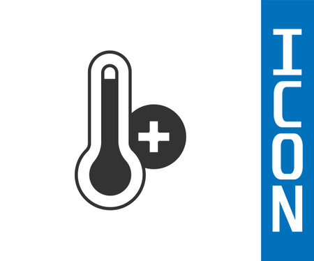 Grey Meteorology thermometer measuring heat and cold icon isolated on white background. Thermometer equipment showing hot or cold weather. Vectorのイラスト素材