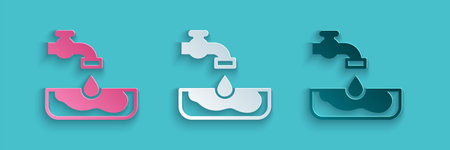 Paper cut Water problem icon isolated on blue background. Poor countries environmental public health related problems. Paper art style. Vectorのイラスト素材