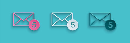 Paper cut Envelope icon isolated on blue background. Received message concept. New, email incoming...
