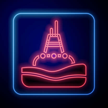 Glowing neon Floating buoy on the sea icon isolated on black background. Vectorのイラスト素材