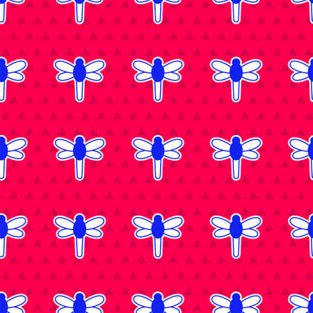 Blue Dragonfly icon isolated seamless pattern on red background. Vectorのイラスト素材