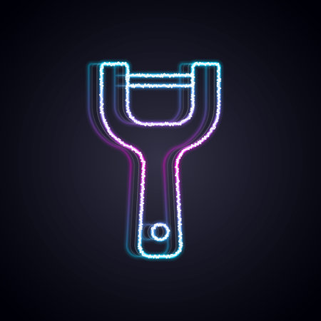 Glowing neon line Vegetable peeler icon isolated on black background. Knife for cleaning of vegetables. Kitchen item, appliance. Vectorのイラスト素材