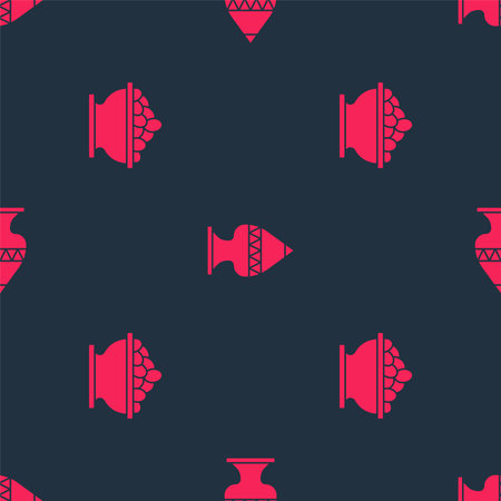 Set Olives in bowl and Ancient amphorae on seamless pattern. Vector