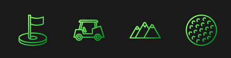 Set line Mountains, Golf hole with flag, car and ball. Gradient color icons. Vectorのイラスト素材
