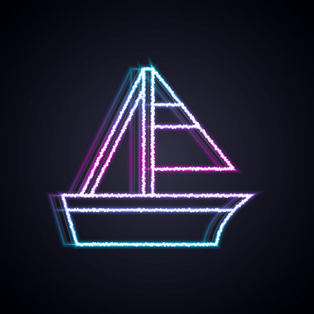 Glowing neon line Yacht sailboat or sailing ship icon isolated on black background. Sail boat marine cruise travel. Vectorのイラスト素材