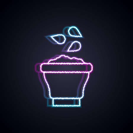 Glowing neon line Seeds in bowl icon isolated on black background. Vectorのイラスト素材