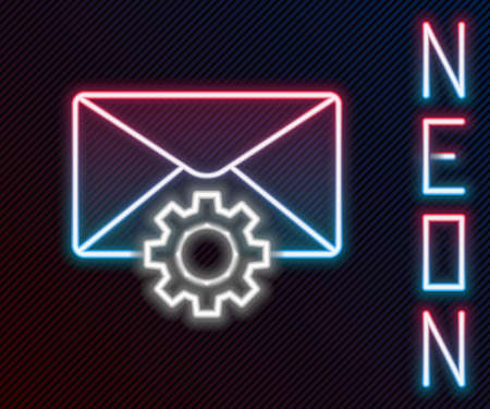 Glowing neon line Envelope setting icon isolated on black background. Colorful outline concept. Vector Illustrationのイラスト素材