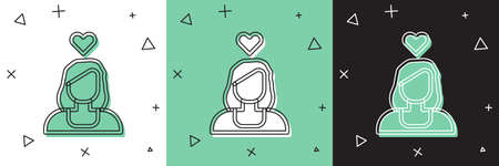 Set Romantic girl icon isolated on white and green, black background. Happy Valentines Day. Vectorのイラスト素材