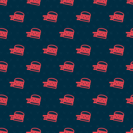 Red line Online ordering and burger delivery icon isolated seamless pattern on black background. Vectorのイラスト素材