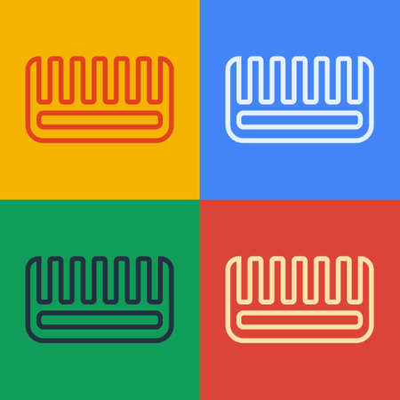 Pop art line Hairbrush icon isolated on color background. Comb hair sign. Barber symbol. Vectorのイラスト素材