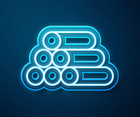 Glowing neon line Wooden logs icon isolated on blue background. Stack of firewood. Vectorのイラスト素材
