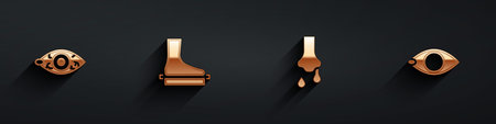 Set Reddish eye, Flat foot, Runny nose and Blindness icon with long shadow. Vector