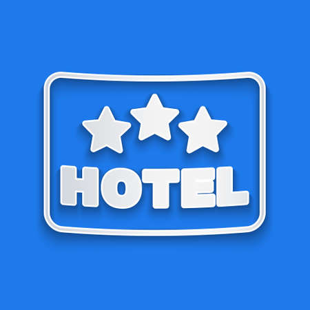 Paper cut Signboard outdoor advertising with text Hotel icon isolated on blue background. Paper art style. Vectorのイラスト素材