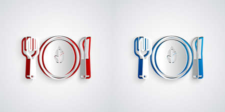 Paper cut Vegan food diet icon isolated grey background. Organic, bio, eco symbol. Vegan, no meat, lactose free, healthy, fresh and nonviolent food. Paper art style. Vectorのイラスト素材