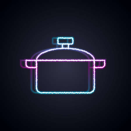 Glowing neon line Cooking pot icon isolated on black background. Boil or stew food symbol. Vectorのイラスト素材
