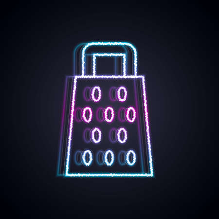 Glowing neon line Grater icon isolated on black background. Kitchen symbol. Cooking utensil. Cutlery sign. Vectorのイラスト素材