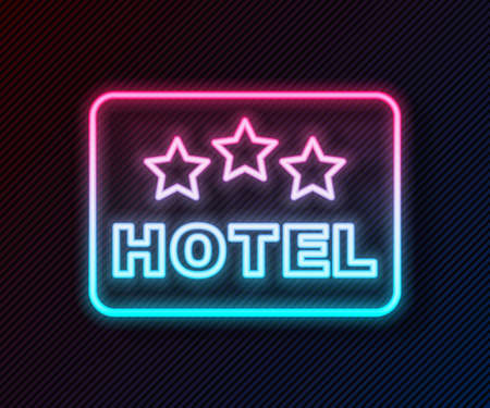 Glowing neon line Signboard outdoor advertising with text Hotel icon isolated on black background. Vectorのイラスト素材